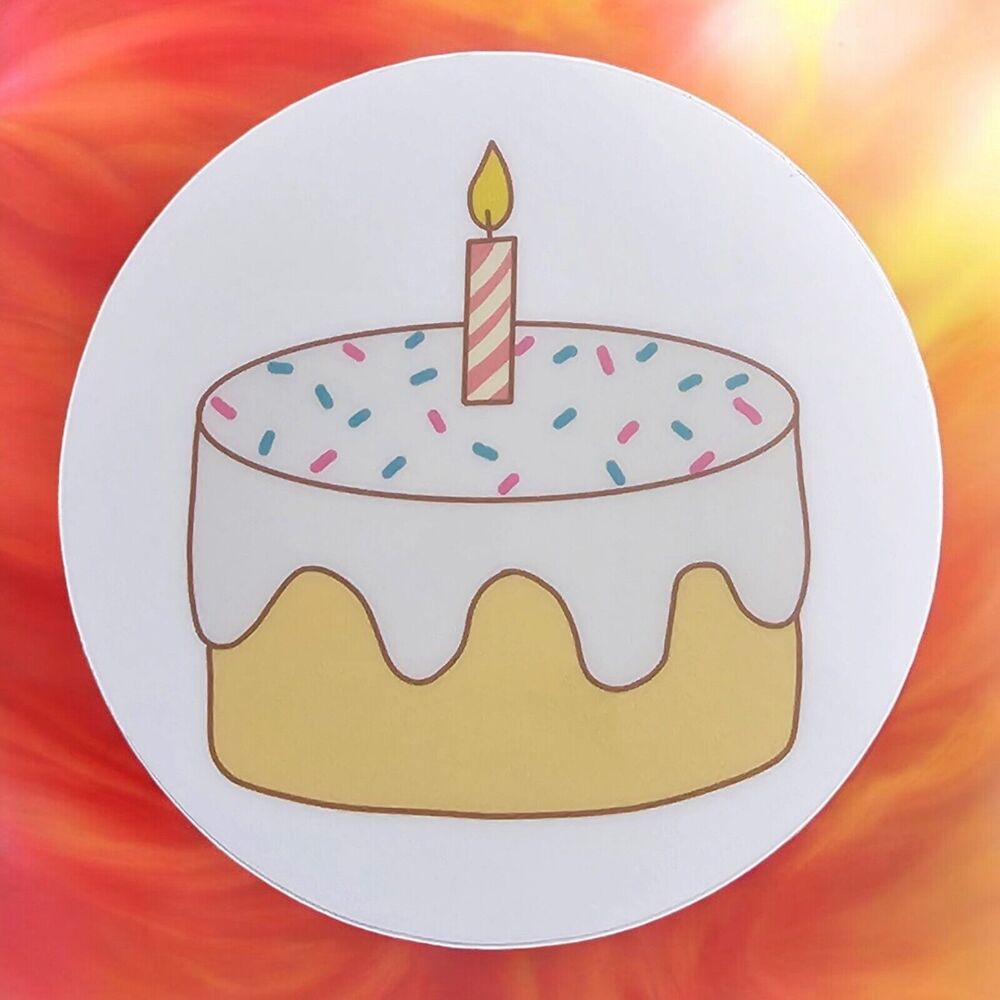 Birthday Cake Sticker Round Circle Simple Candle Matte